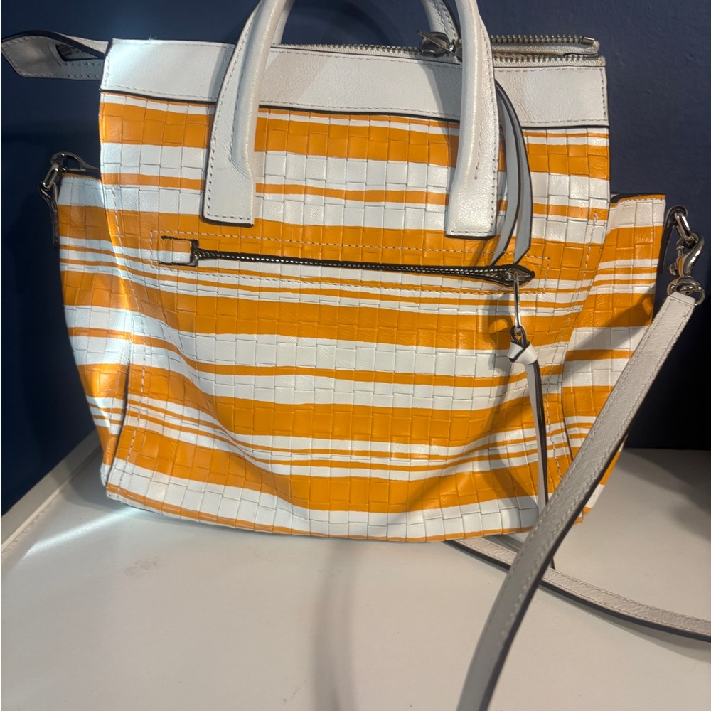 Coach Orange and White Striped Satchel - Picture 2 of 4